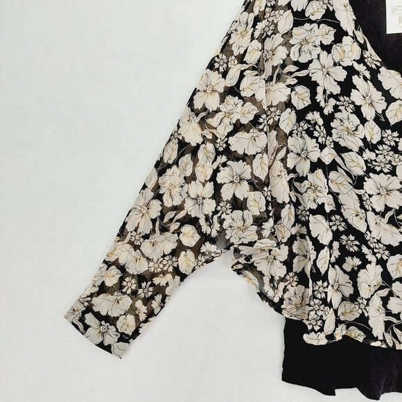 a.moon Floral Print Black & White Long Sleeve Blouse Top 1252 - Picture 3 of 9